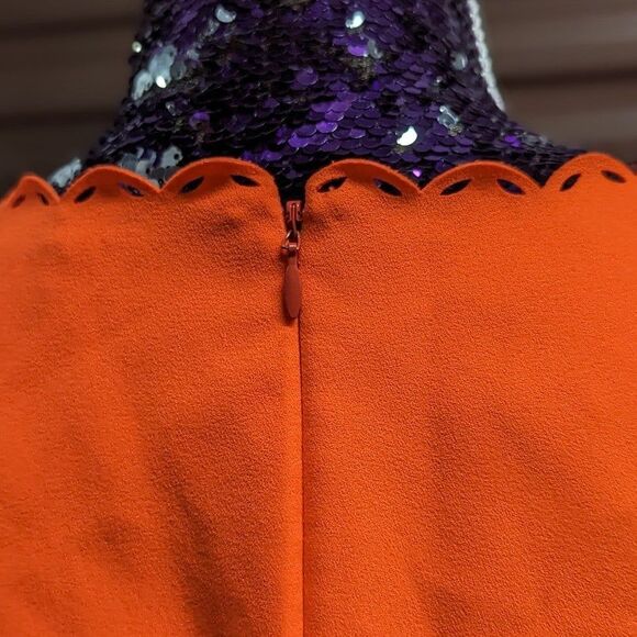 J. Crew Size 6 Neon Orange Knee-Length Sheath Dress with Floral Cut Outs on Hems - Picture 9 of 12